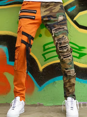 Men's Paneled Denim Jeans Slim Fit Zipper Fly Casual Trousers