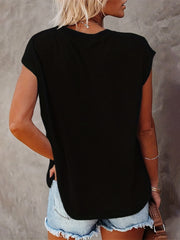 Floral Print Cap Sleeve Top Summer Crew Neck Casual Top