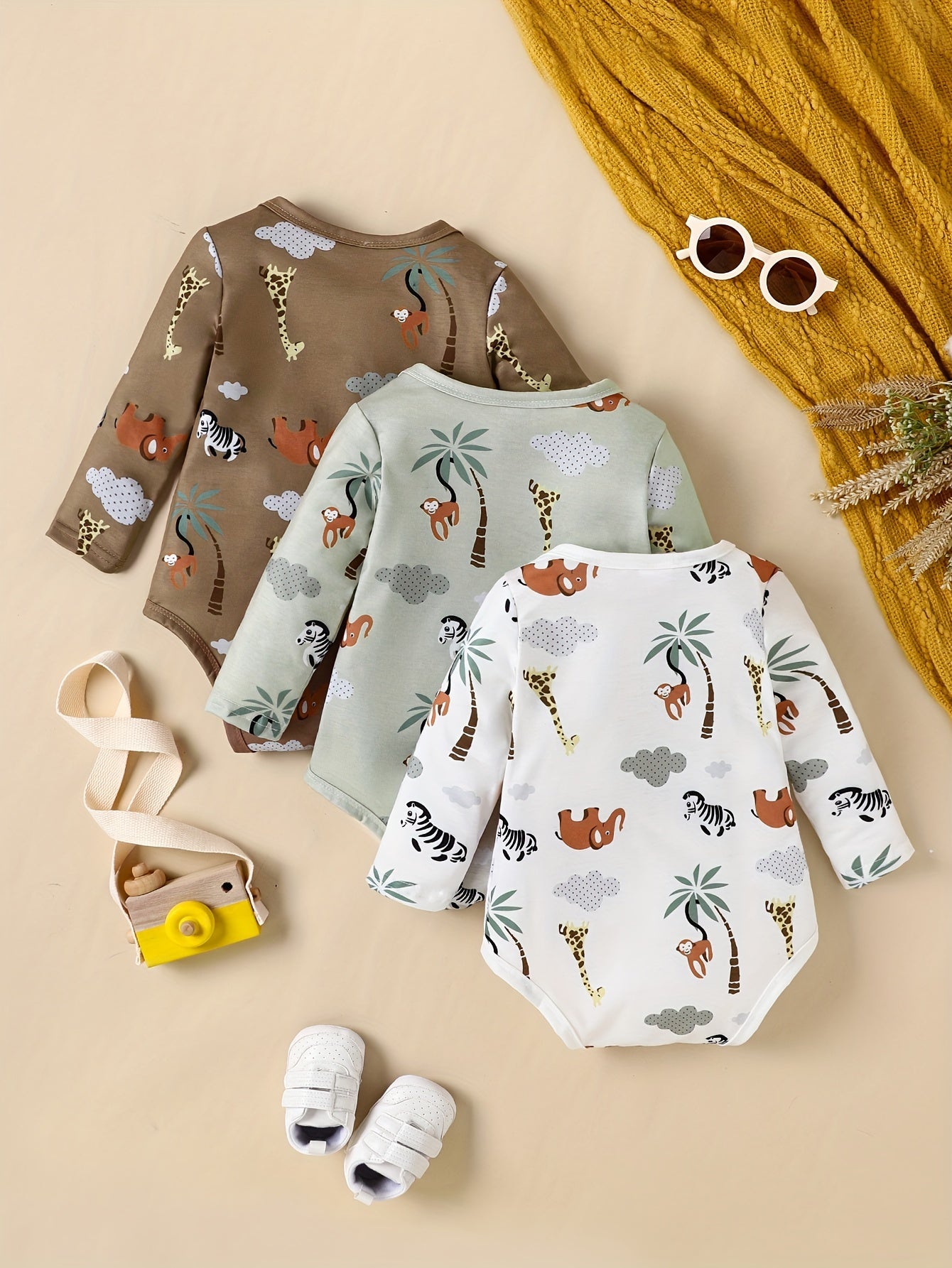3pcs Cartoon Romper Creeper Clothes For Baby Boys And Girls