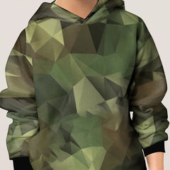 Kids Army Green Pattern Hoodie Pullover Long Sleeve Top