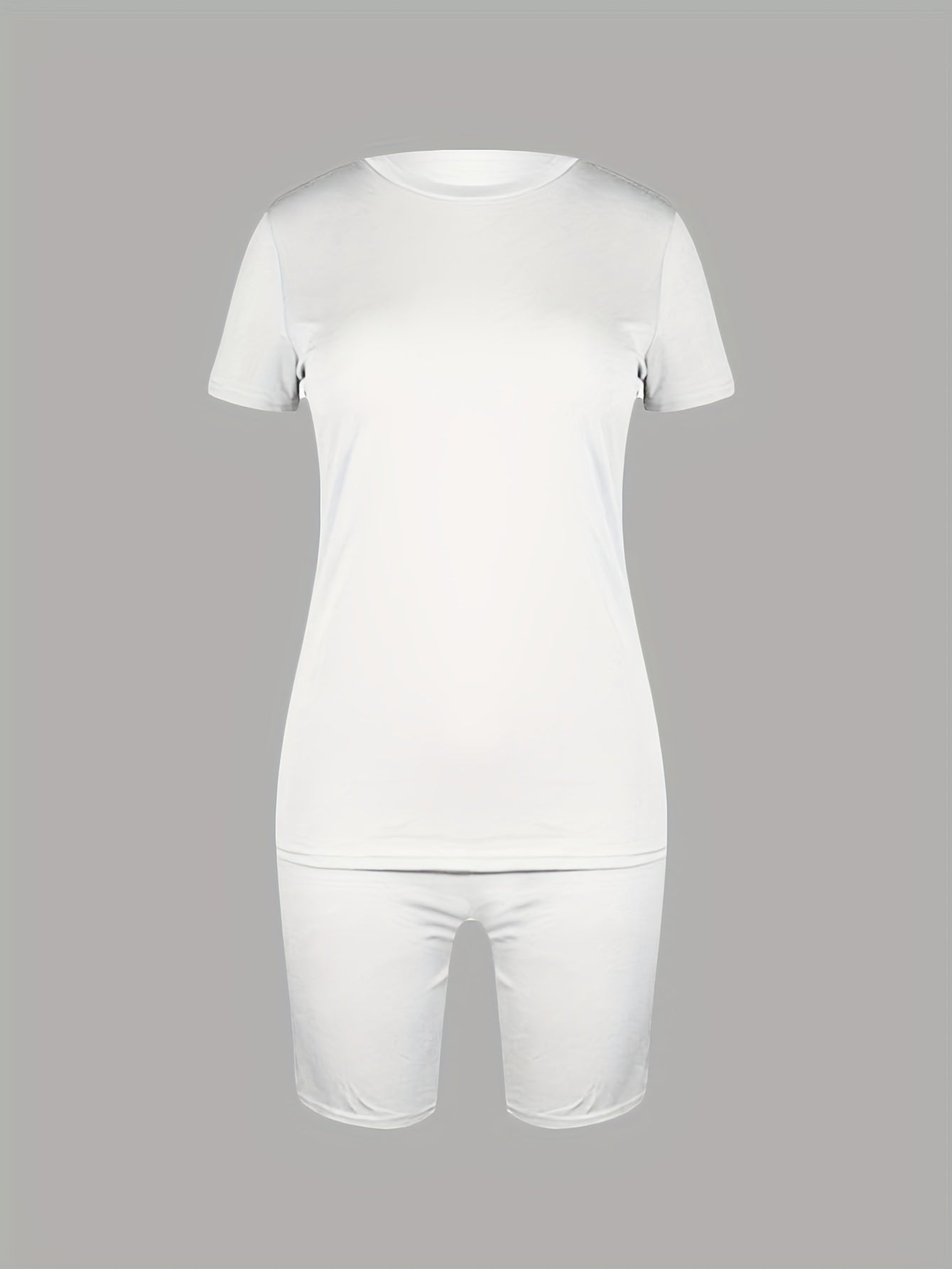 Solid Casual Two piece Set Crew Neck Short Sleeve T shirt & Slim Workout Shorts