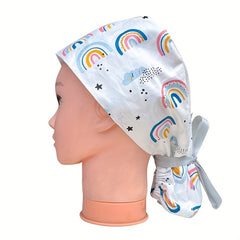 Adjustable Cotton Work Cap With Button Cartoon Print Long Hair Nurse Cap