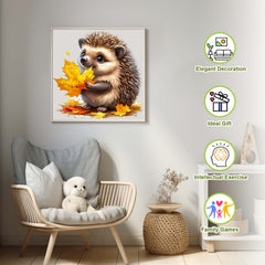 Hedgehog & Maple Leaves Wooden Puzzle Unique Shape
