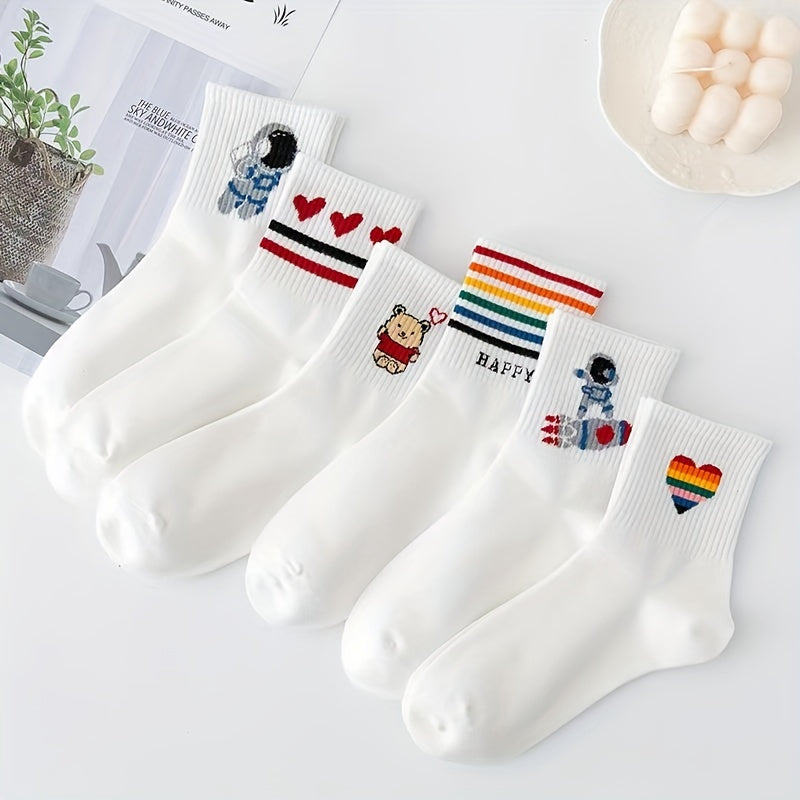 10 Pairs Cartoon Print Socks, Comfy & Mid Tube Women's Stockings