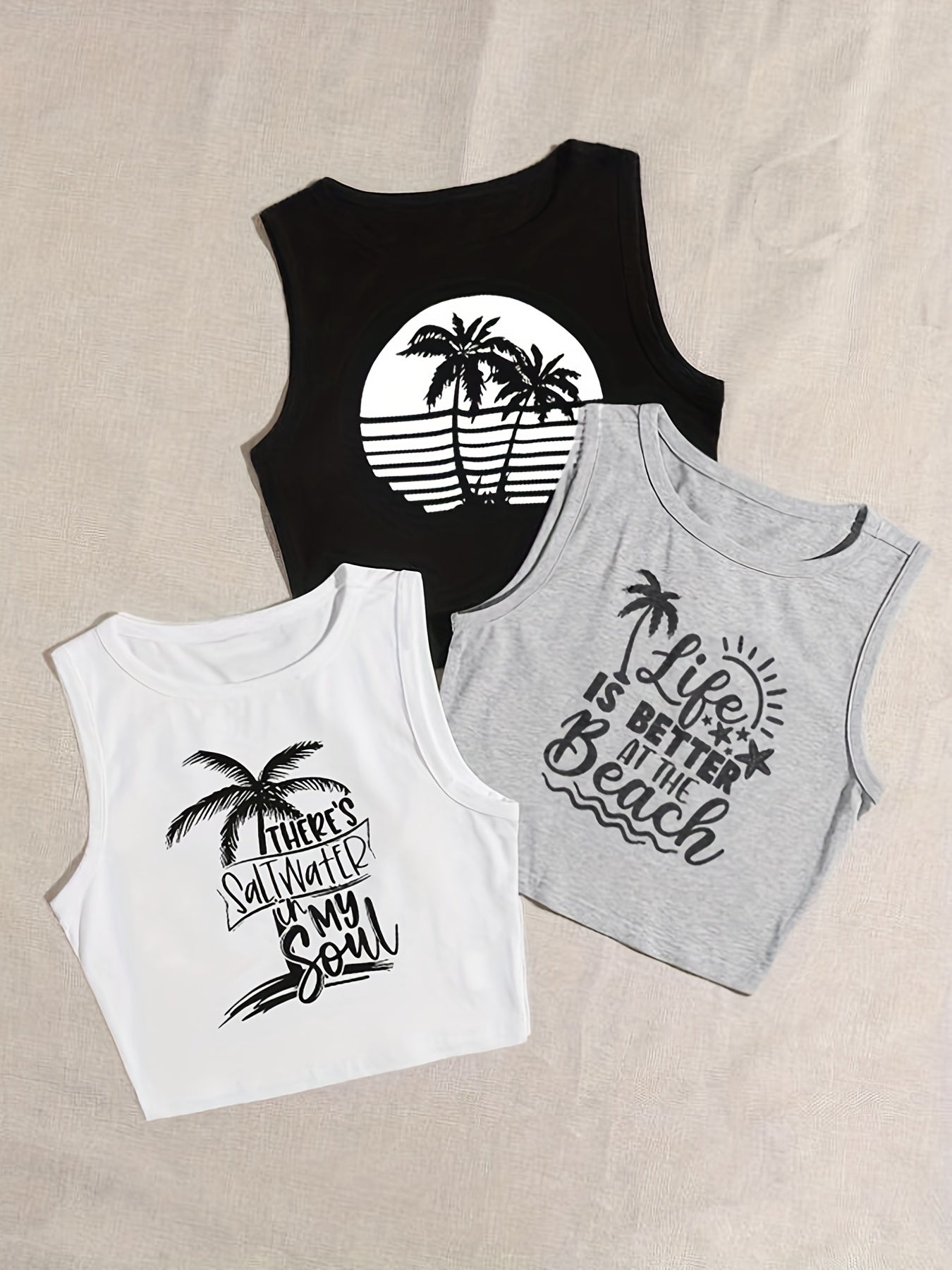 Coconut Tree Crop Tank Tops Y2K Sleeveless for Summer