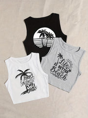 Coconut Tree Crop Tank Tops Y2K Sleeveless for Summer