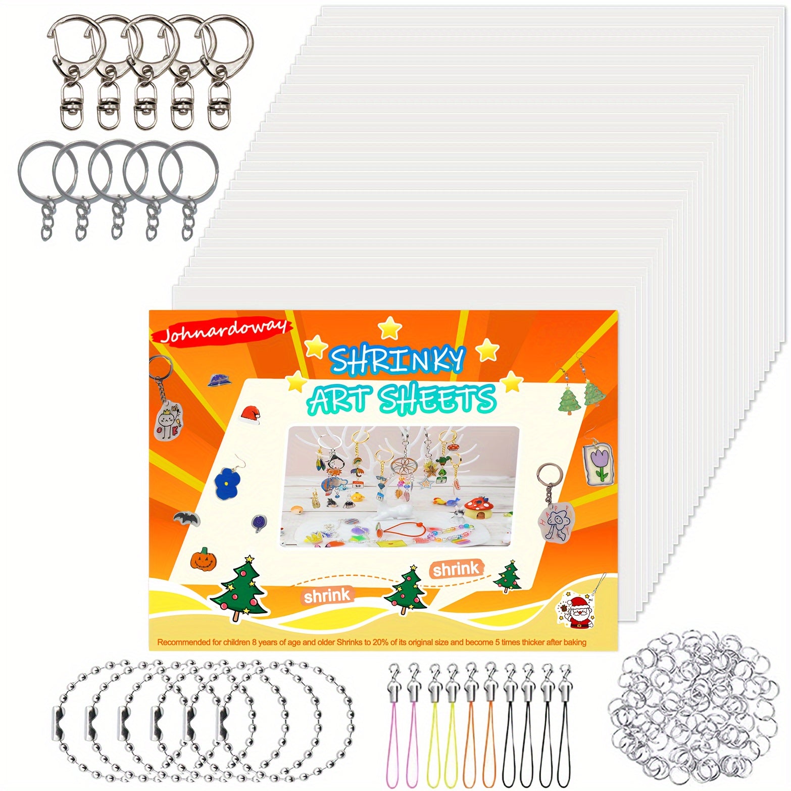 160pc Heat Shrink Film Sheets & Accessories for DIY Keychains