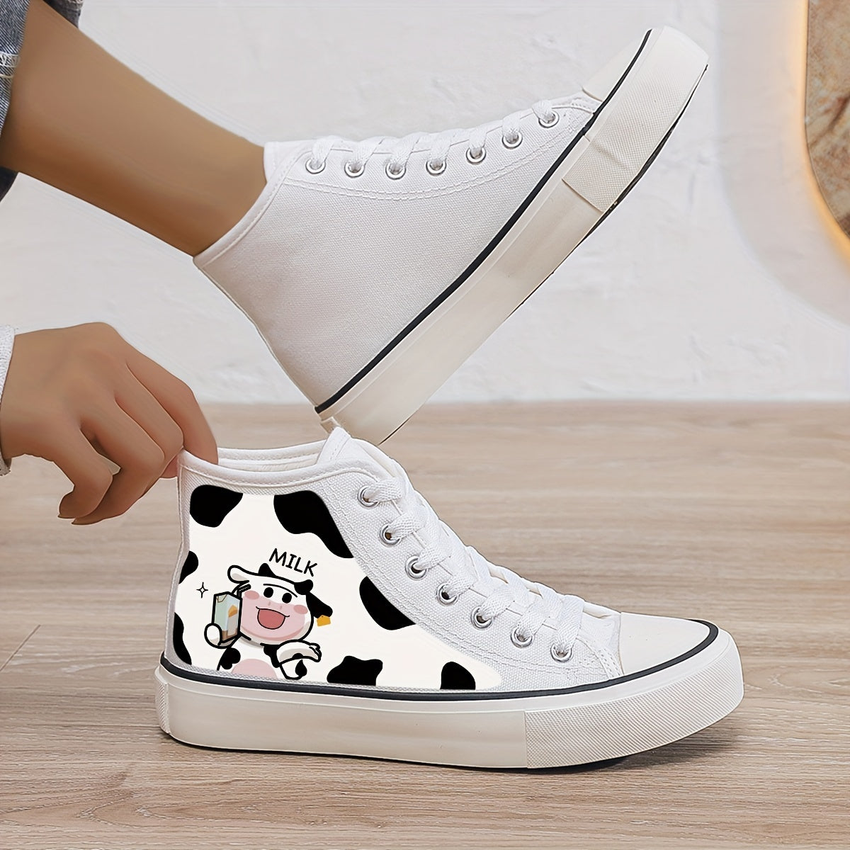 Cow Print Plush Lined Chunky Sneakers