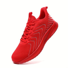 Red Knit Breathable Sneakers Lace Up Outdoor Walking Shoes
