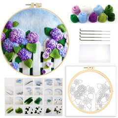 Needle Felt Set Lavender Flowers DIY Kit With Frame 20x20cm