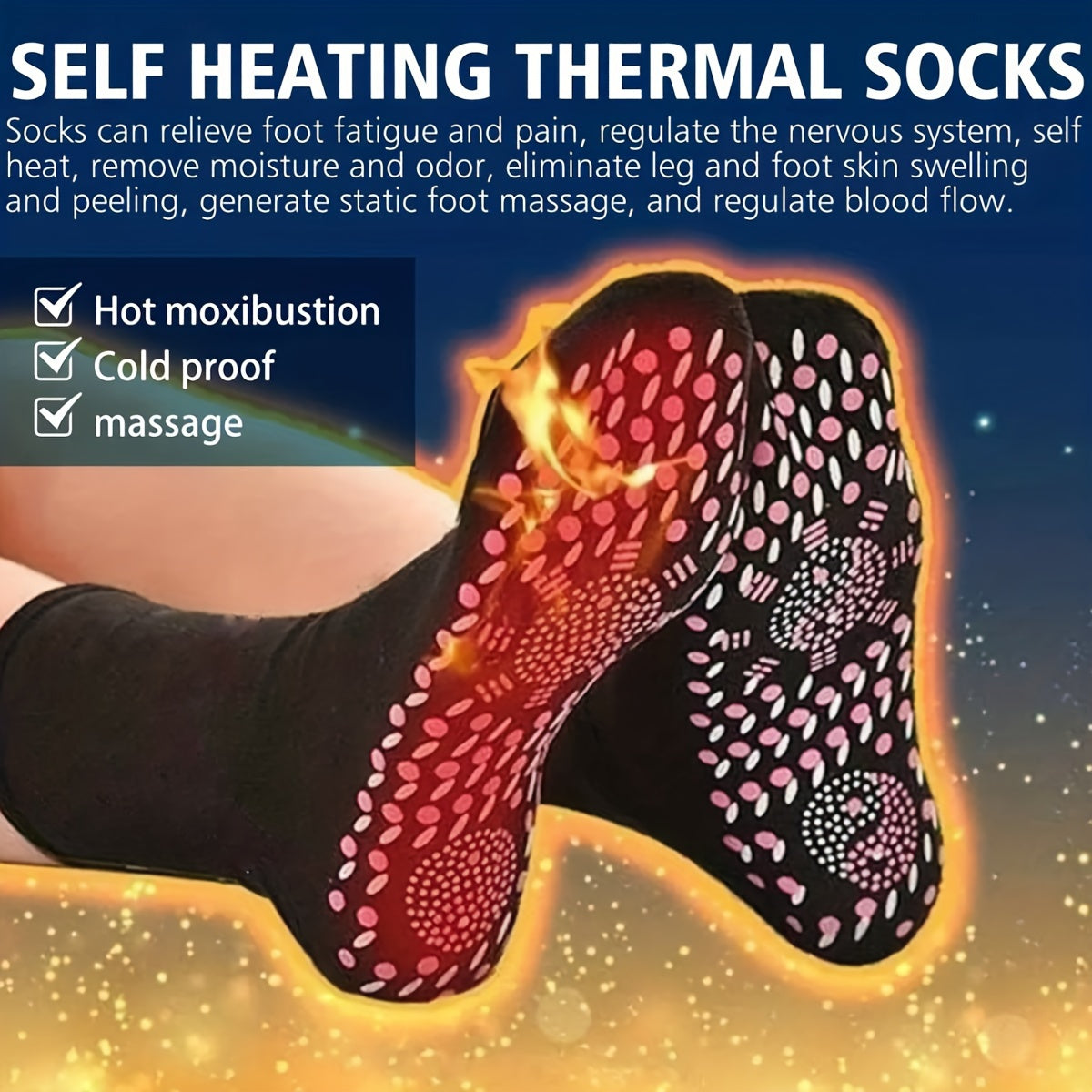 3 Pairs Warm Mid Calf Socks Health Care Massage Thermal Coldproof