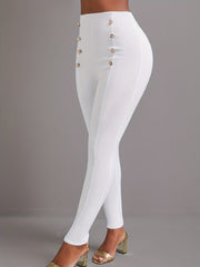 Sexy Leggings High Rise Stretch Button Decor