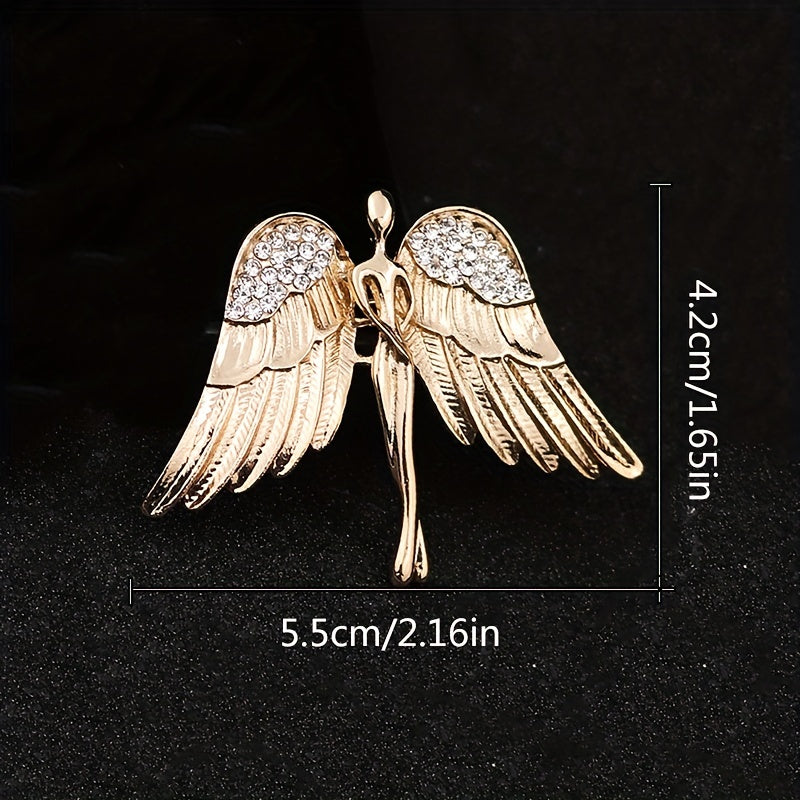 Golden Angel Wings Brooch Crystal Embellished Men'S Lapel Pin or Tie Clip