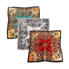 Flower Printed Satin Square Scarf Lightweight Headscarf Bandana