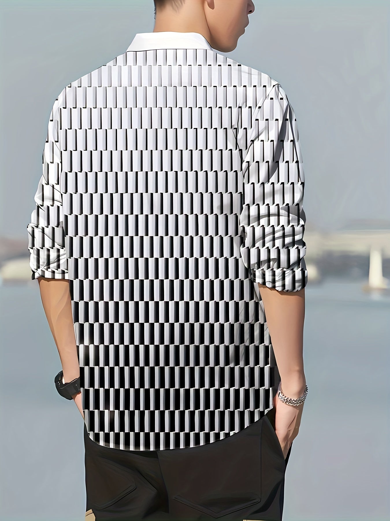 Men's Gradient Button Up Long Sleeve Shirt