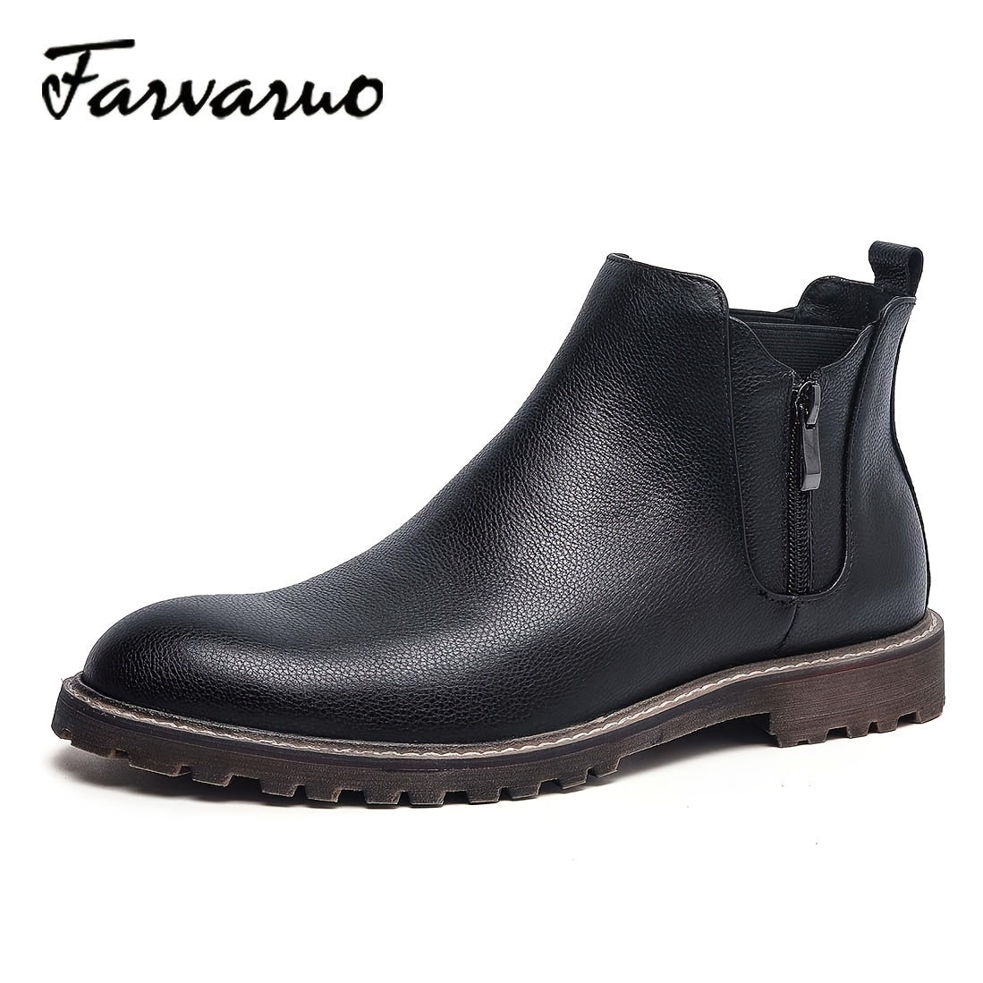 FARWARWO Zipper Chelsea Boots Men's Leather Formal