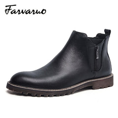 FARWARWO Zipper Chelsea Boots Men's Leather Formal