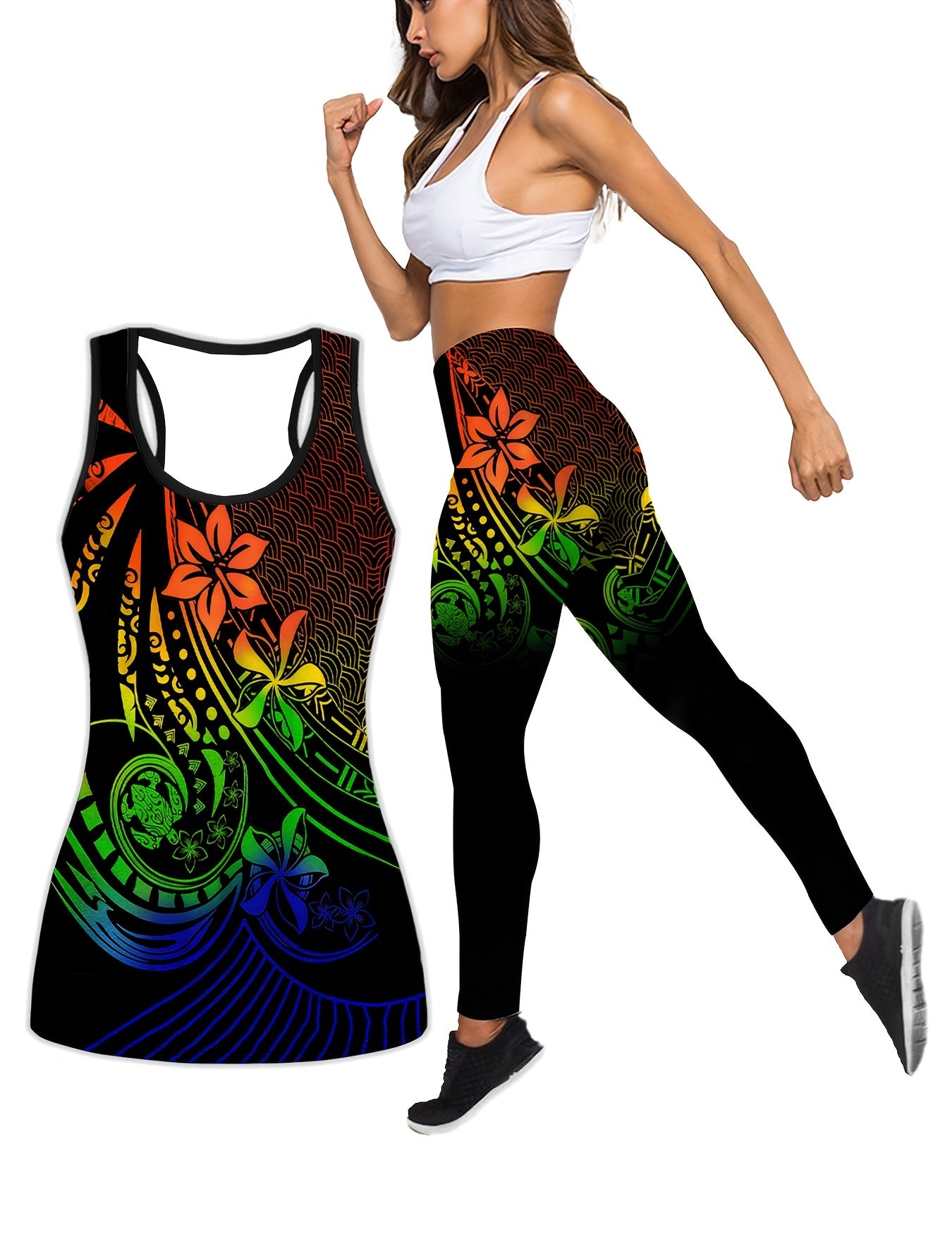 Graphic Print Tank Top & Leggings Set for Women