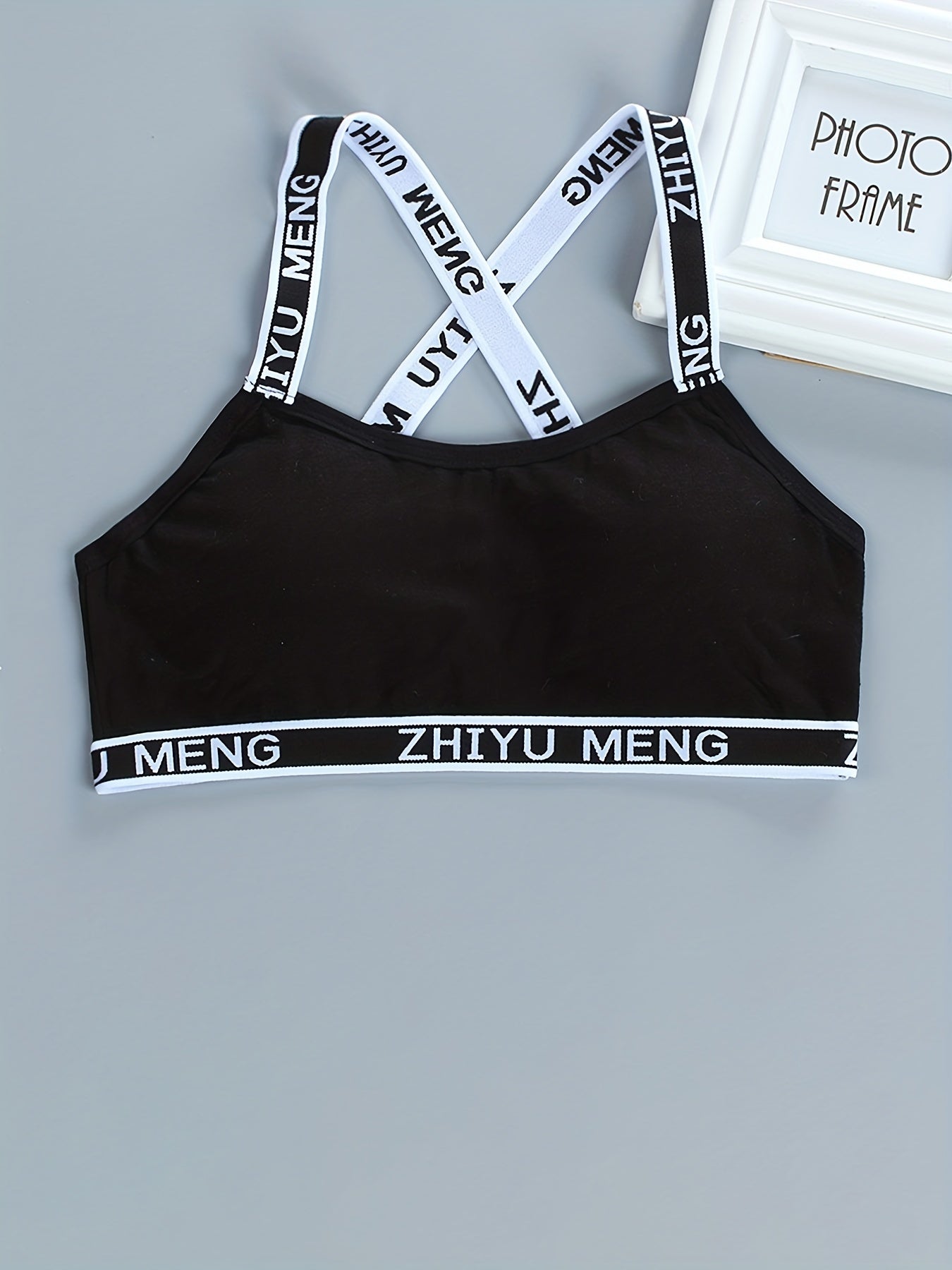 Girls Sports Bra Letter Print Cross Strap No Steel Ring Comfortable Underwear