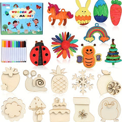 36pcs Wooden Magnets Kids Art Craft Party Birthday Gift Favors Easter Crafts