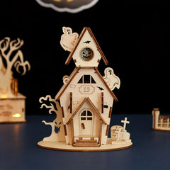 Halloween 3D Wooden House Decorations Window Ornaments DIY Toys Ghost