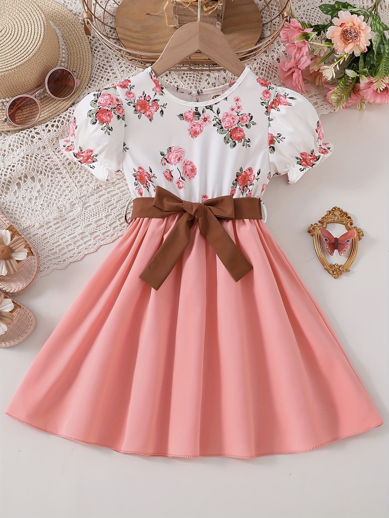 Toddler Girls Flowers Graphic Princess Dress for Party Beach Vacation