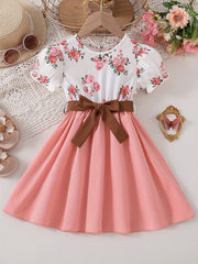 Toddler Girls Flowers Graphic Princess Dress for Party Beach Vacation