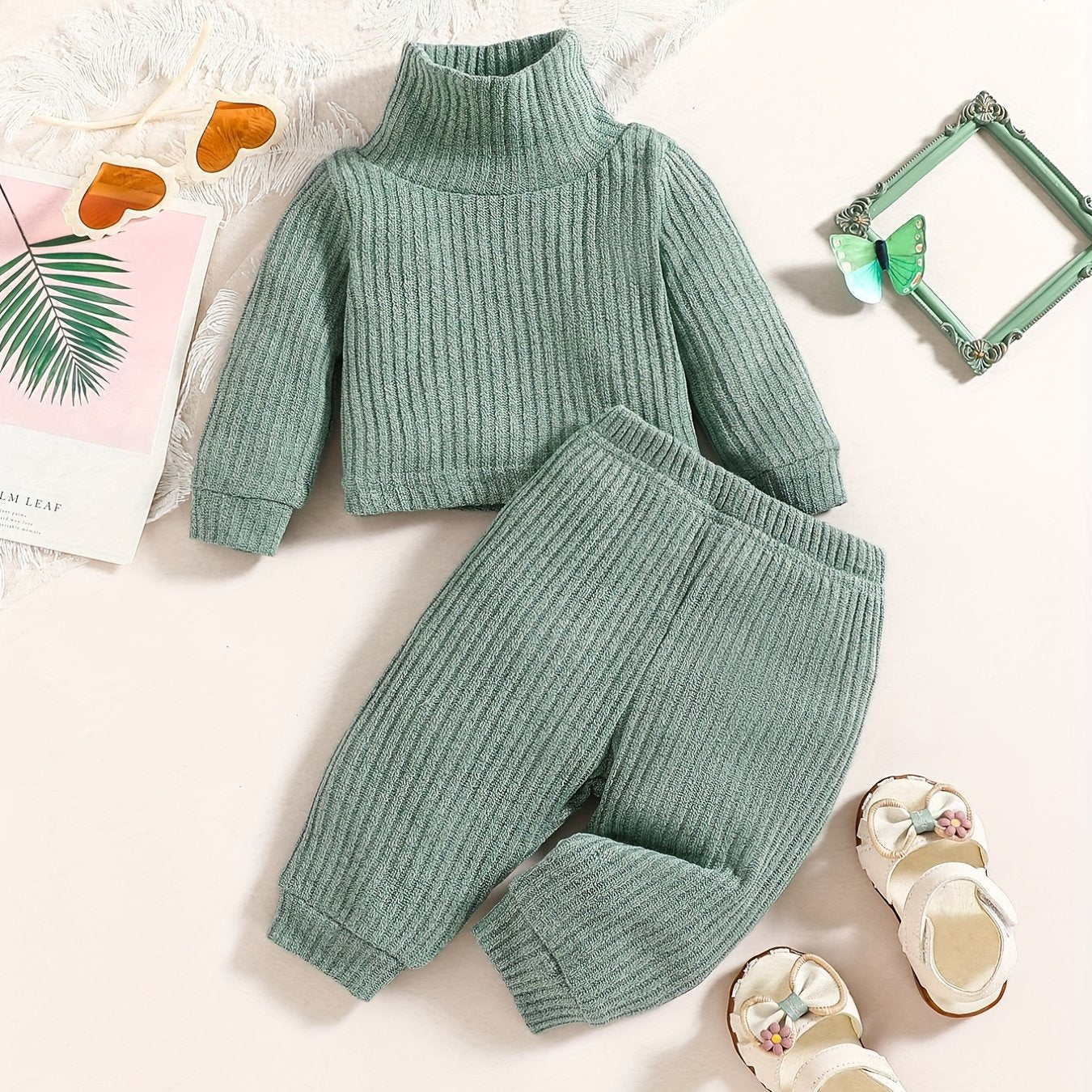 Baby Girls Turtleneck Top Trousers Set Toddler Kids Causal 2ps Outfit