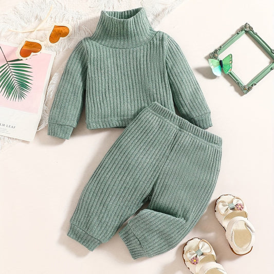 Baby Girls Turtleneck Top Trousers Set Toddler Kids Causal 2ps Outfit