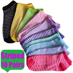 10 Pairs Heart Print Crew Socks, Women's Low Cut Ankle Stockings