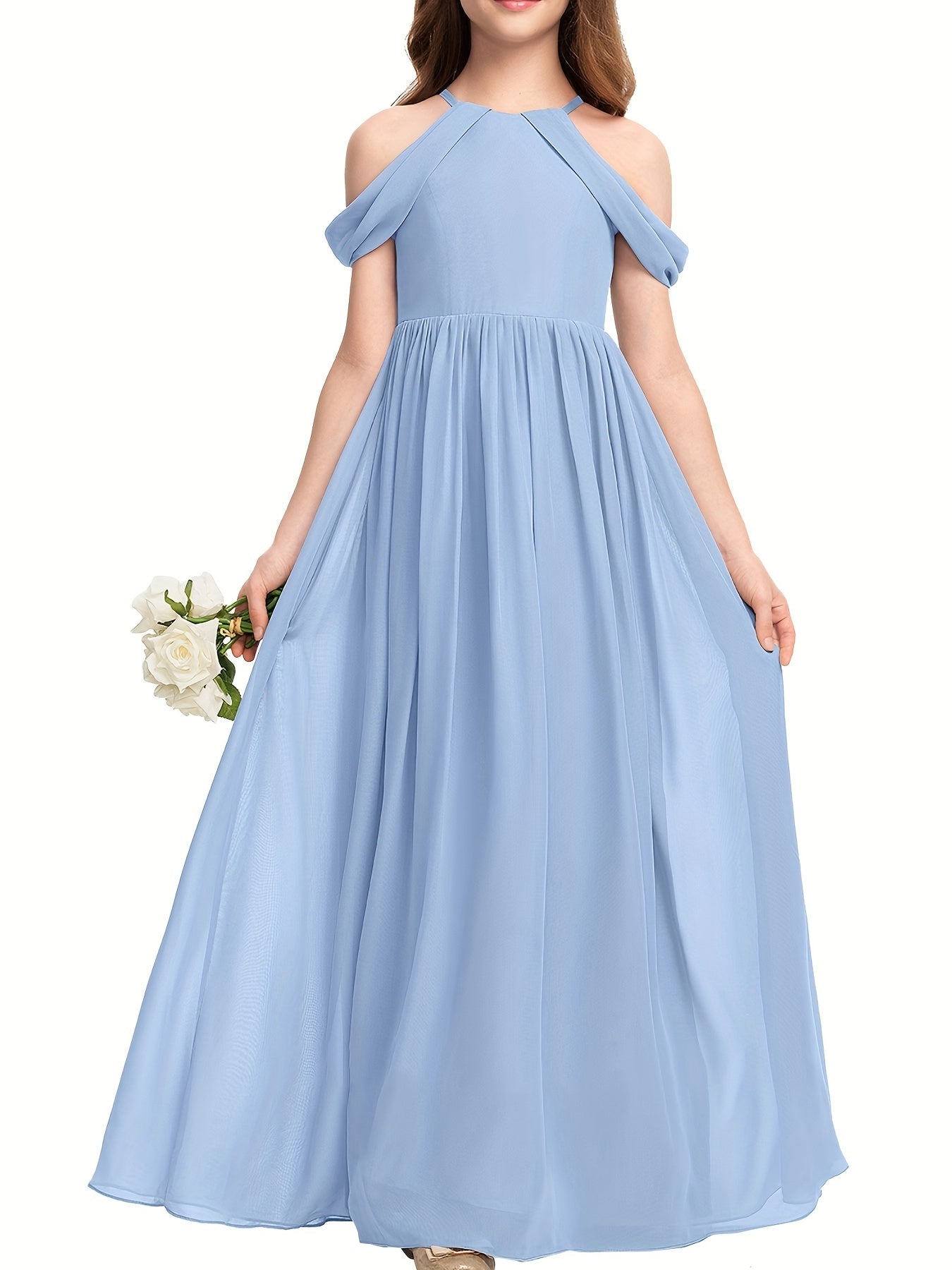 Girls Cold Shoulder Bridesmaid Dress For Wedding Evening