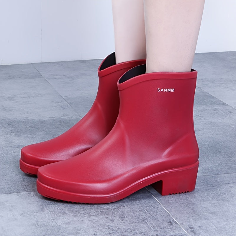 Chunky Heeled Rain Boots Women's Waterproof High Boots
