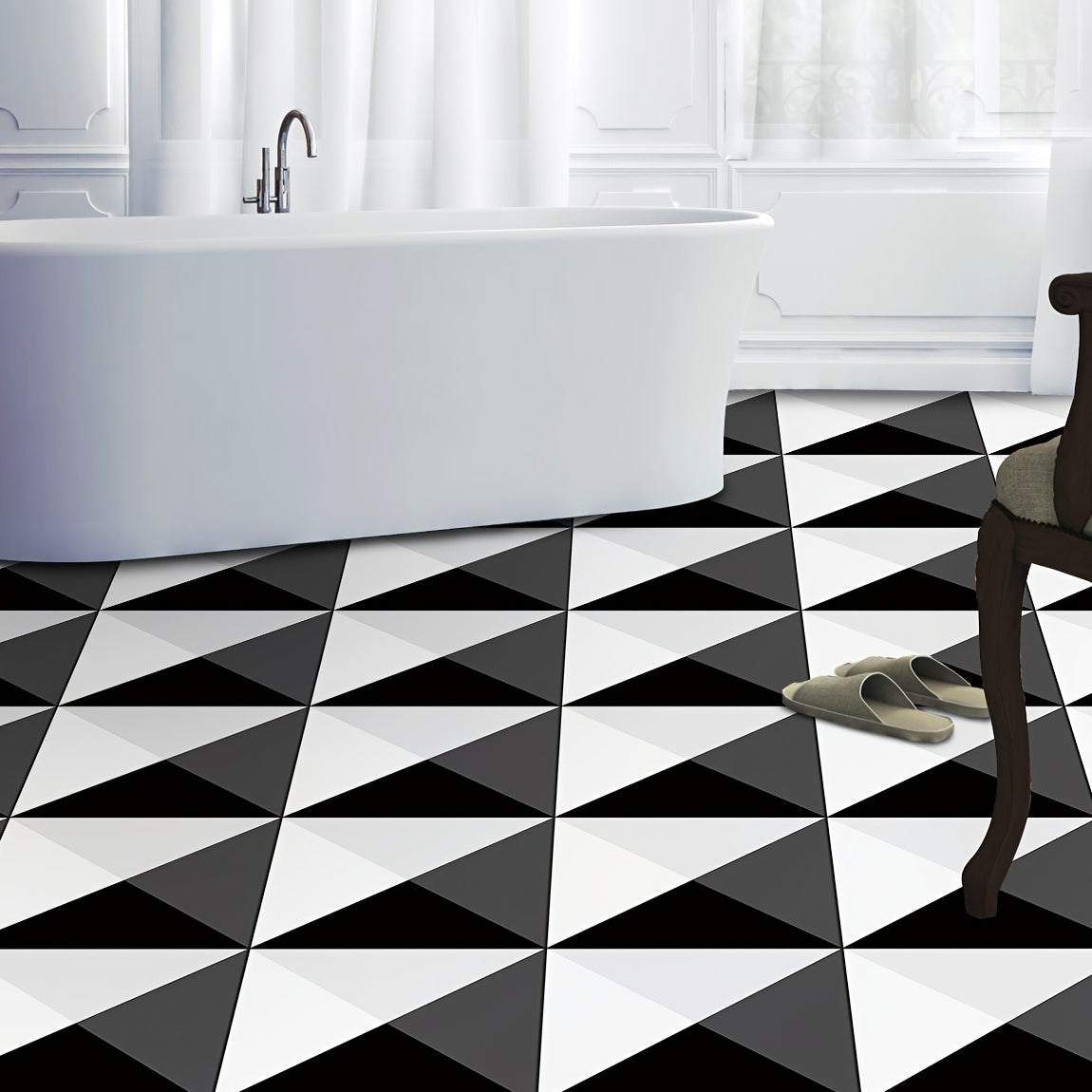 12pcs Gray Geometric Pattern Floor Stickers Waterproof Non-slip Home Decoration