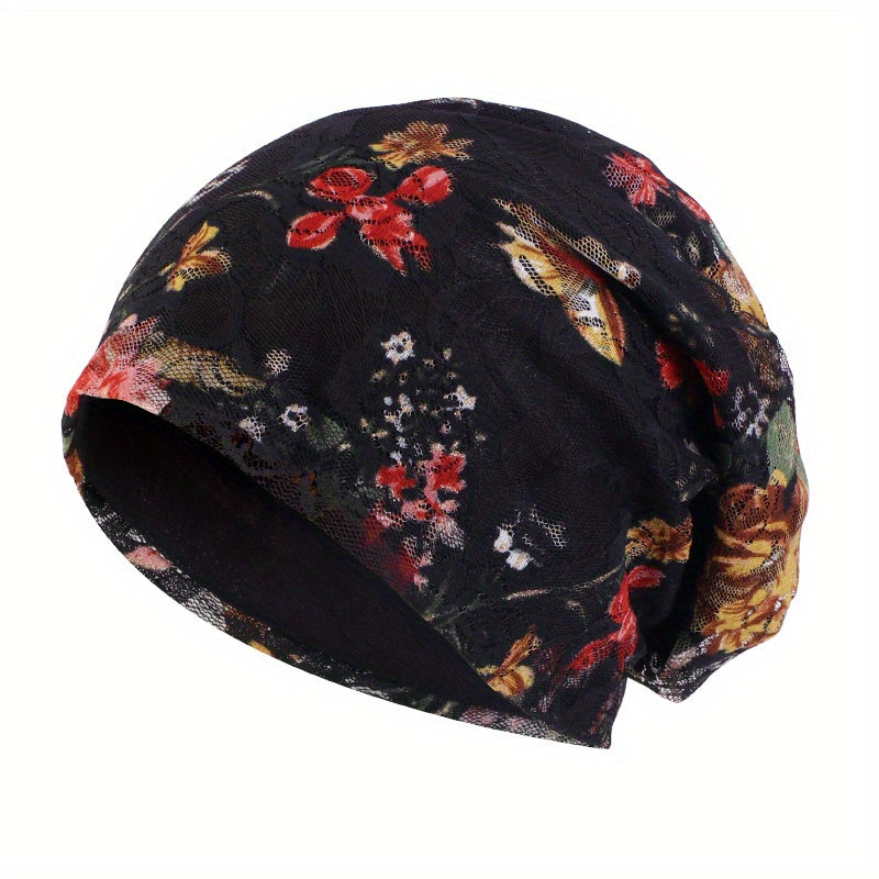 Flower Print Lace Beanie Cap Head Wrap Elastic Turban Bonnet Chemo Hats