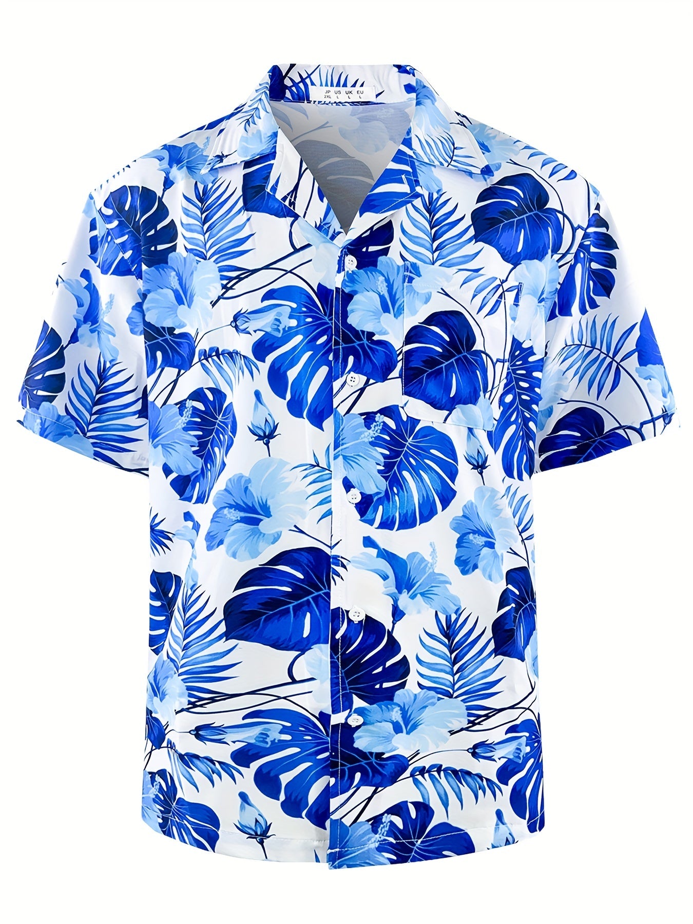 Tropical Leaf Print Men's Hawaiian Shirt Casual Short Sleeve Summer Vacation Top