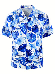 Tropical Leaf Print Men's Hawaiian Shirt Casual Short Sleeve Summer Vacation Top