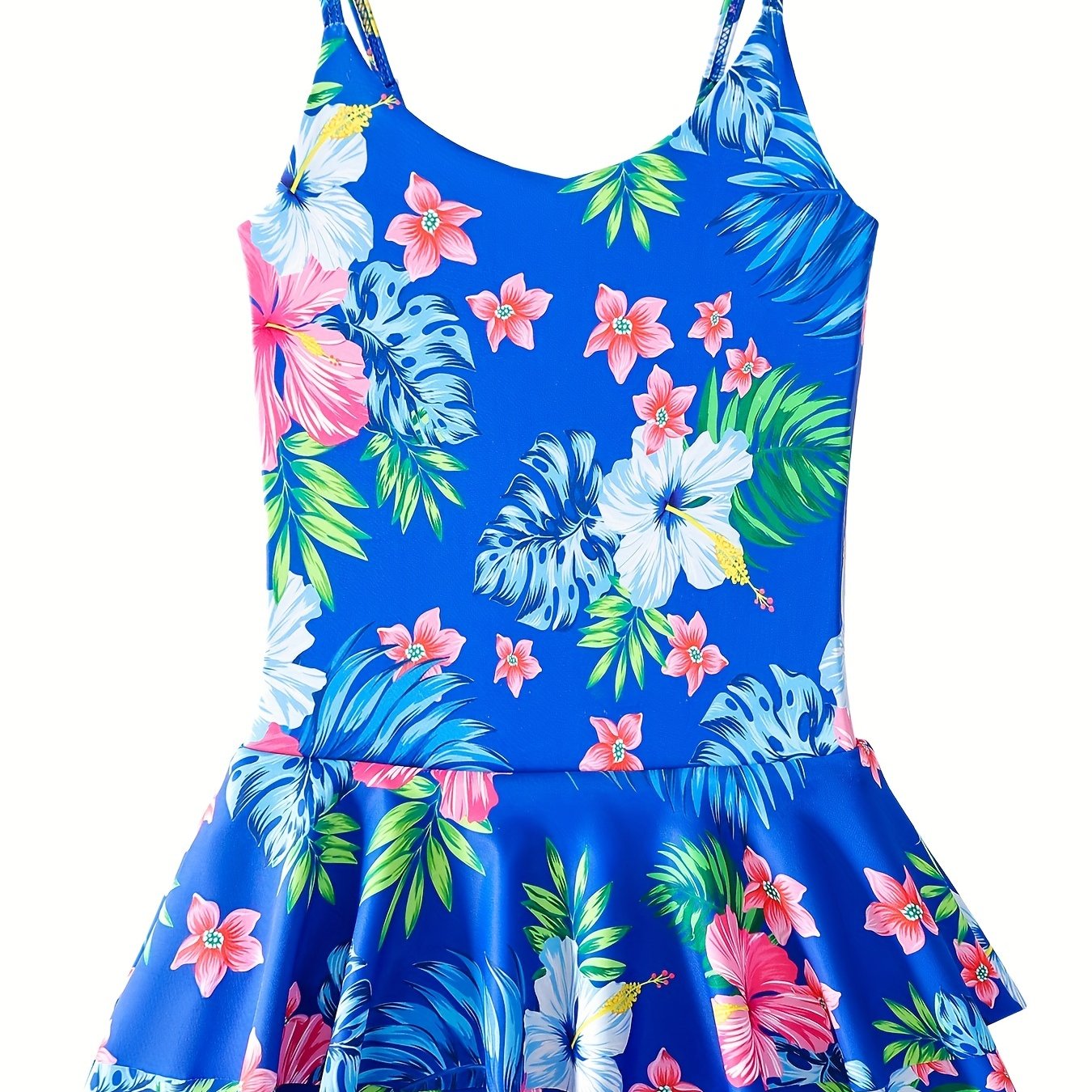 Girls' Floral & Leaves Print Swimsuit for Pool Parties