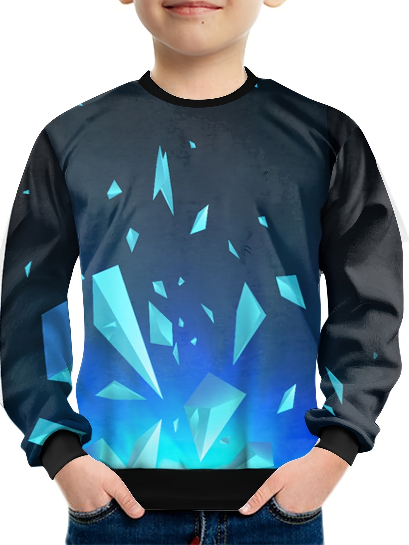3D Pyramid Print Kid's Sweatshirt Gradient Casual Pullover Boy's Long Sleeve