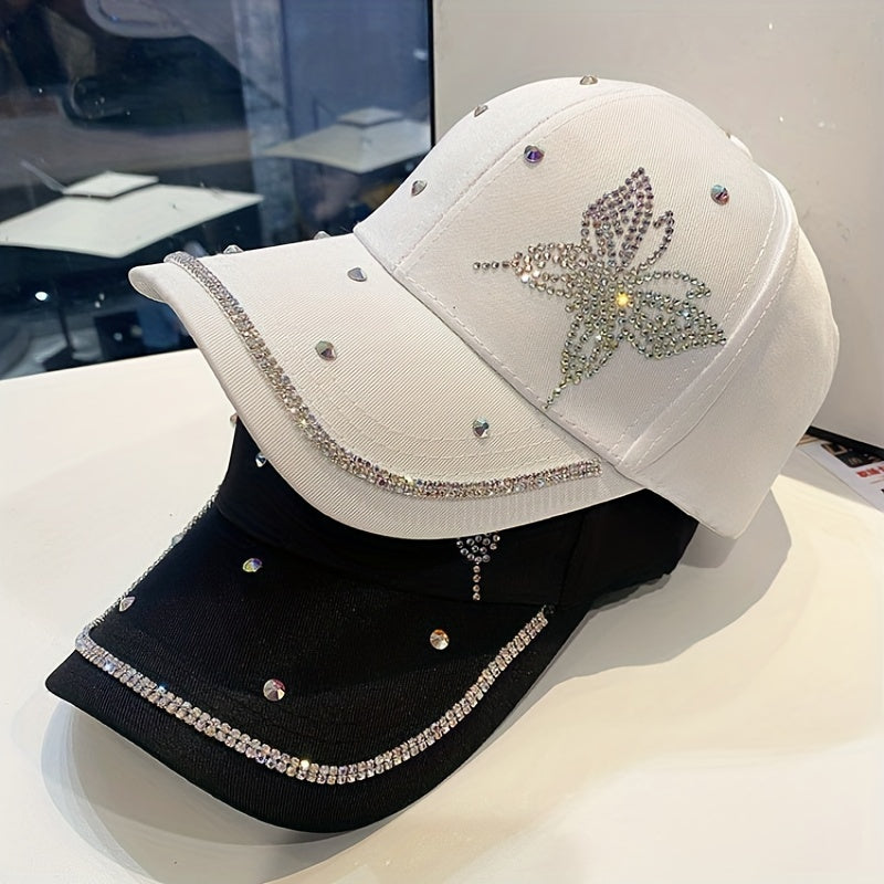 Rhinestone Butterfly Baseball Cap Casual Sun Hat Sunscreen Dad Hats For Women