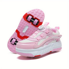 Boy's Mesh Roller Shoes Detachable Four Wheeled Skate Sneakers