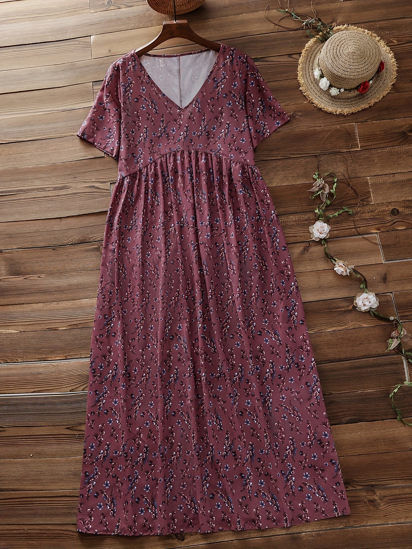 Short Sleeve Nipped Waist Maxi Dress