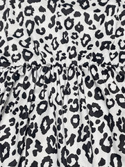 Leopard Print Long Sleeve Casual Dress with Pockets