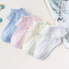 4 Pairs Sweet Princess Lace Ruffled Socks Wedding Dance Girls Kids Love Mesh