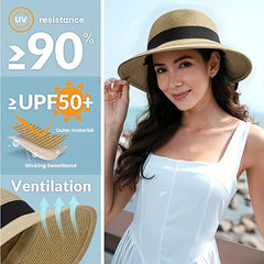 Bowknot Ponytail Sun Hat Vintage Wide Brim Straw Hats Classic Foldable