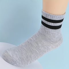 4 Pairs Boys Casual Striped Crew Socks for Ages 4-12