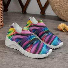 Women's Colorblock Woven Sneakers Lightweight Slip On Sock Shoes