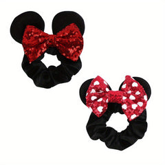 2pcs Sparkly Sequin Scrunchies for Girls Mouse Ears Hair Bows