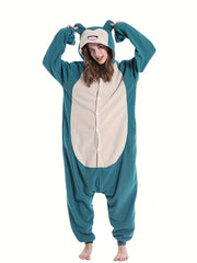 Halloween Lounge Jumpsuit 3D Ears Hooded Button Up Costume