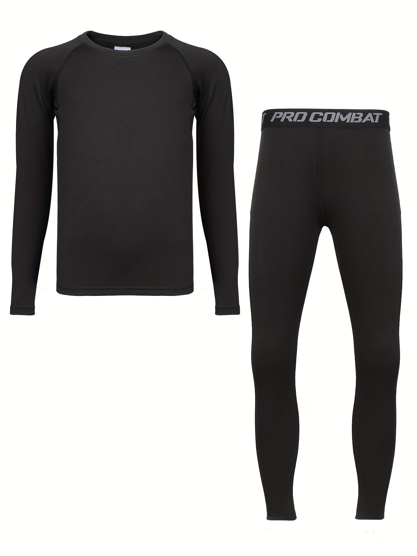 Kids Compression High Elastic Sets Solid Long Sleeve Crew Neck Pullover