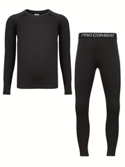 Kids Compression High Elastic Sets Solid Long Sleeve Crew Neck Pullover